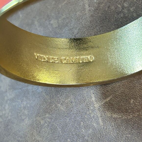 Vince Camuto Coral Pyramid Enamel Hinged Bracelet 3/4" Thick Chunky Fancy Cuff - Picture 5 of 7